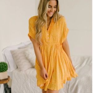 Free People Yellow Floral One Fine
Day Mini Dress xs Oversized Flowy